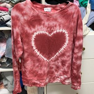 Tie dye long sleeve tee with a heart design